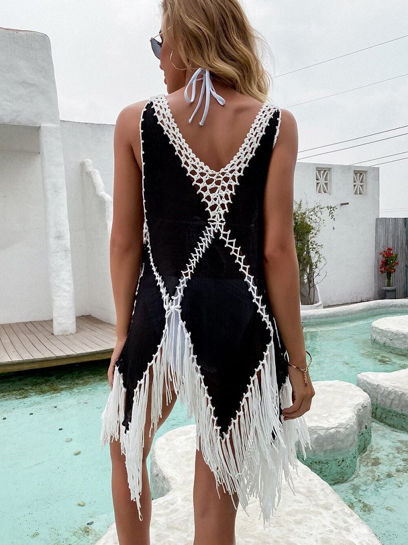 Robe macramé Robe Noire en Macramé Élégance