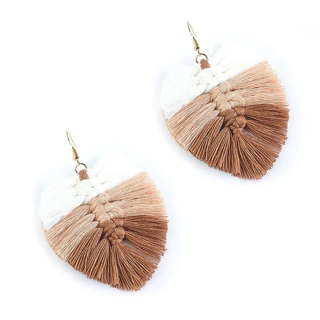 Boucles d'oreilles Macramé Boucle d'oreille feuille en Macramé Éclat Naturel
