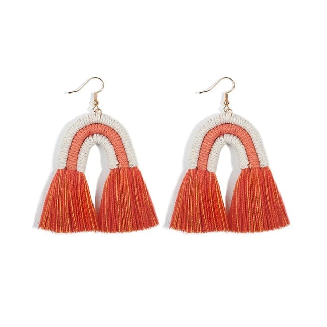 Boucles d'oreilles Macramé Boucles d'oreilles Arc-en-Ciel en Macramé Éclatant