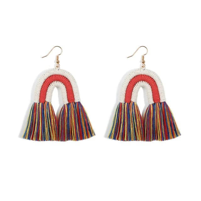 Boucles d'oreilles Macramé Boucles d'oreilles Arc-en-Ciel en Macramé Éclatant