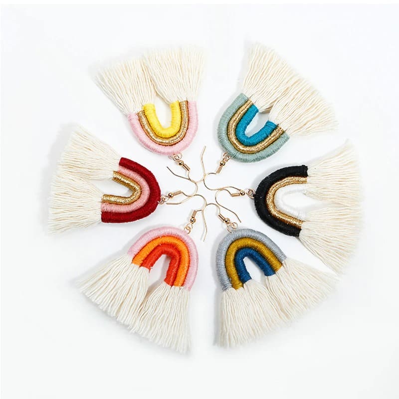 Boucles d'oreilles Macramé Boucles d'oreilles Arc-en-Ciel en Macramé Éclatant