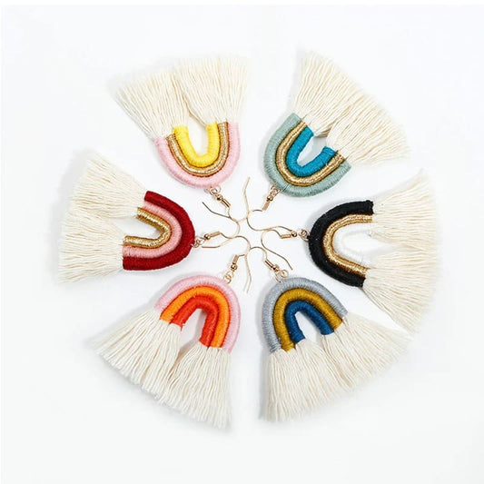 Boucles d'oreilles Macramé Boucles d'oreilles Arc-en-Ciel en Macramé Éclatant