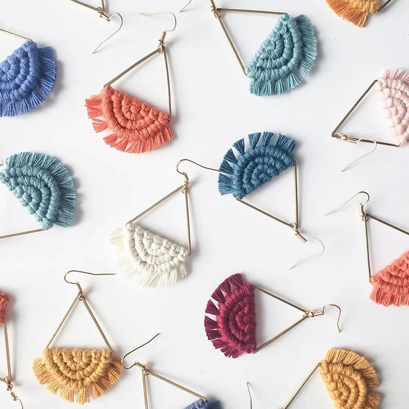 Boucles d'oreilles Macramé Boucles d'oreilles Pompon Chic en Macramé