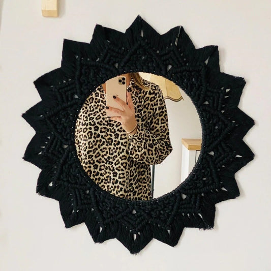 Cadre Macramé Miroir noir en Macramé Chic&Art