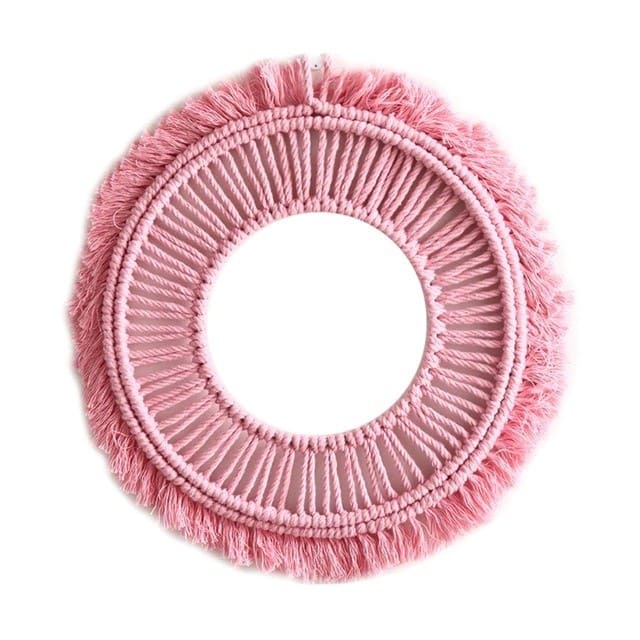 Cadre Macramé Miroir Rose en Macramé Élégant