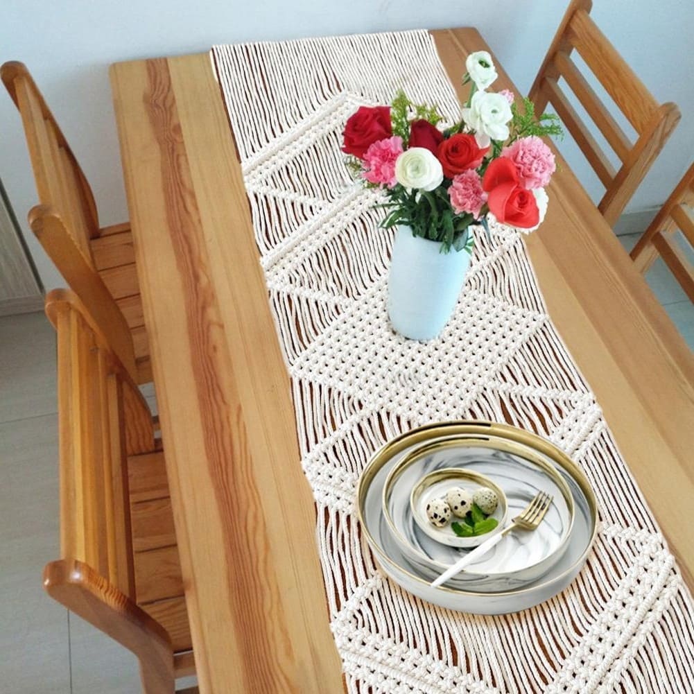 Chemin de Table Chemin de Table Macramé Beige Élégance