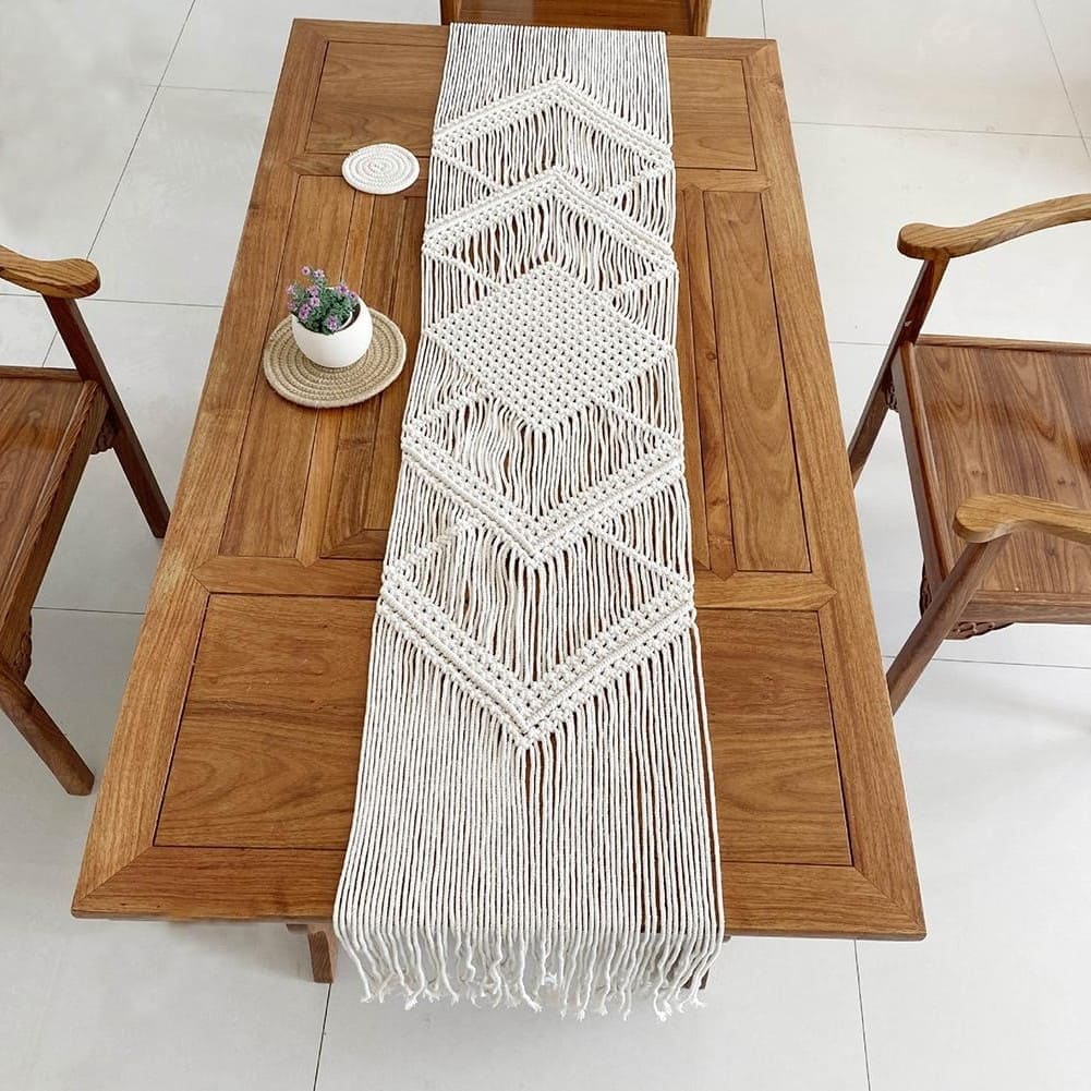 Chemin de Table Chemin de Table Macramé Beige Élégance