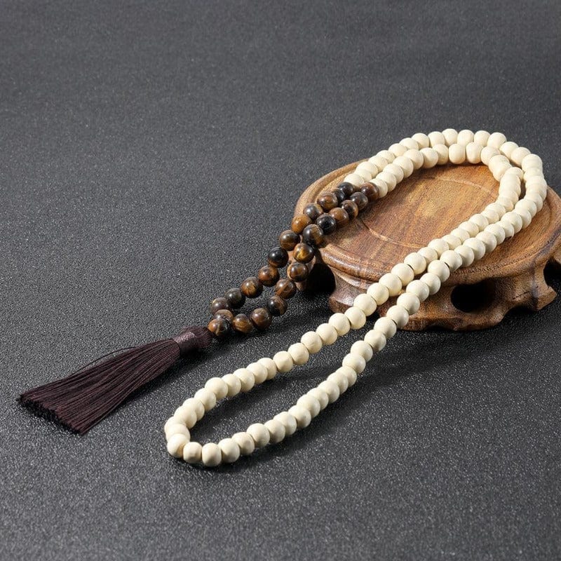 Collier Macramé Collier de Perles Mala en Bois Élégance Naturelle