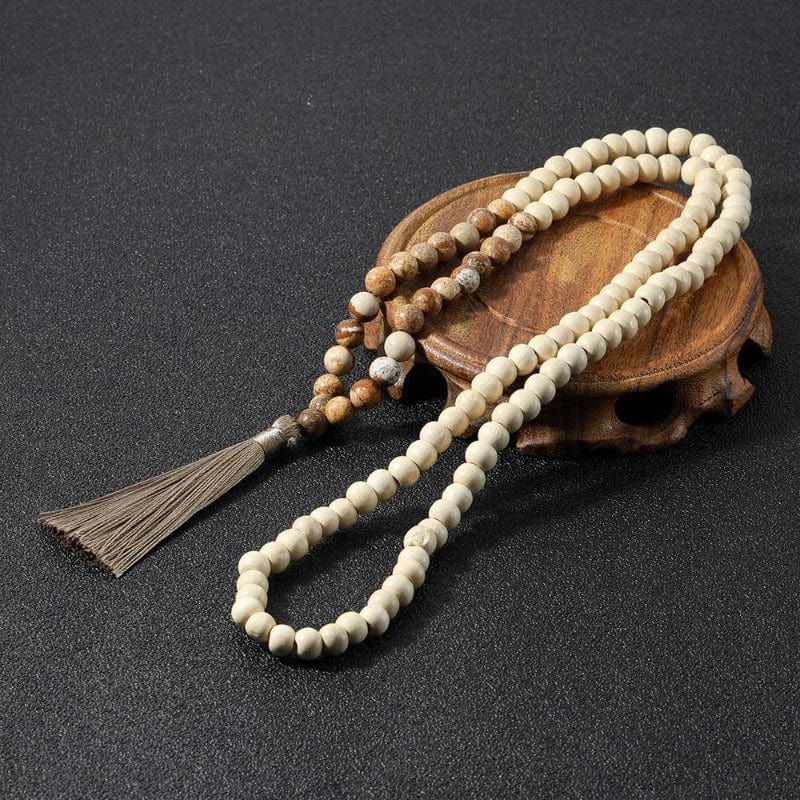 Collier Macramé Collier de Perles Mala en Bois Élégance Naturelle