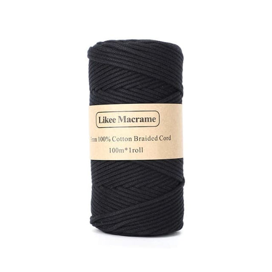 Corde Macramé Fil Macramé Tressé Noir Luxe 3 mm - 100 m
