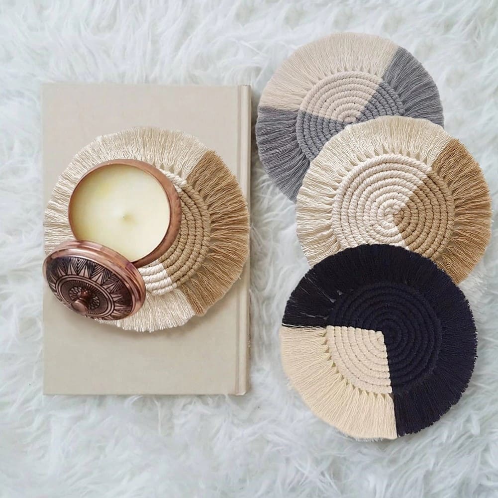 Dessous de Verre Macramé Dessous de verre bicolores en Macramé Artisanal