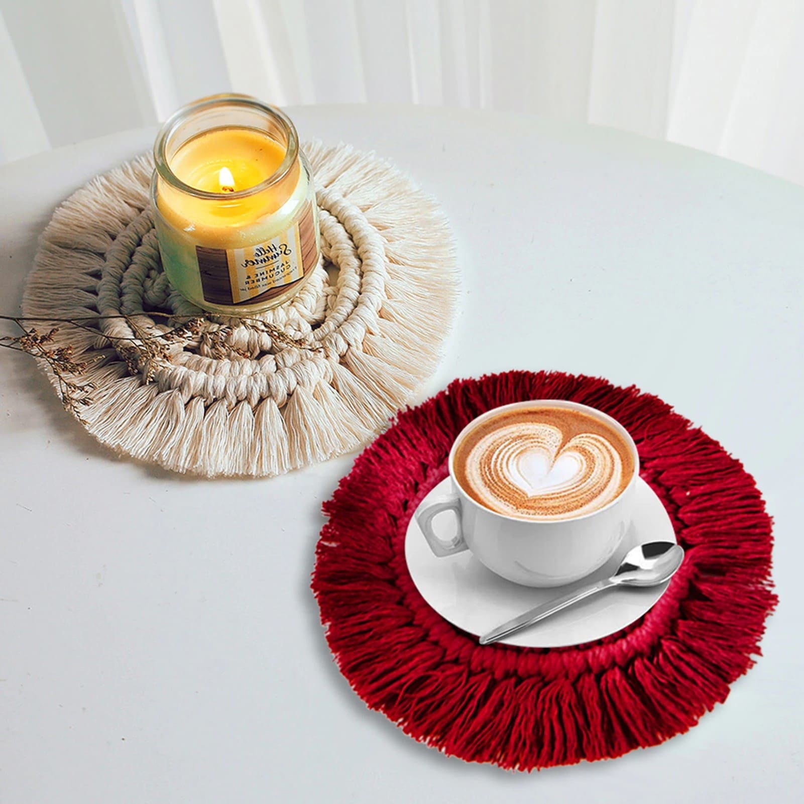 Dessous de Verre Macramé Dessous de verre en Macramé aux couleurs tendances