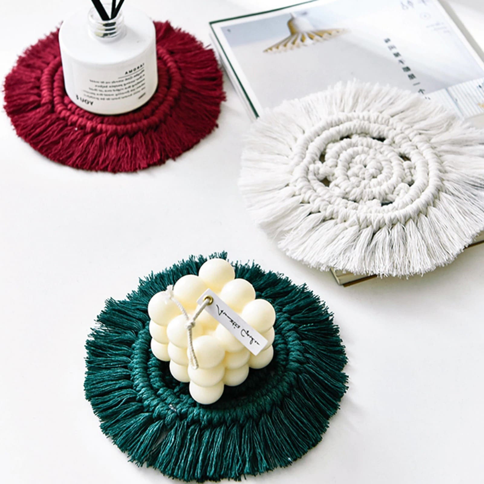 Dessous de Verre Macramé Dessous de verre en Macramé aux couleurs tendances