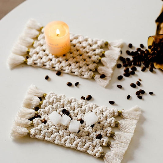Dessous de Verre Macramé Napperon Macramé Rectangulaire Élégance Artisanale