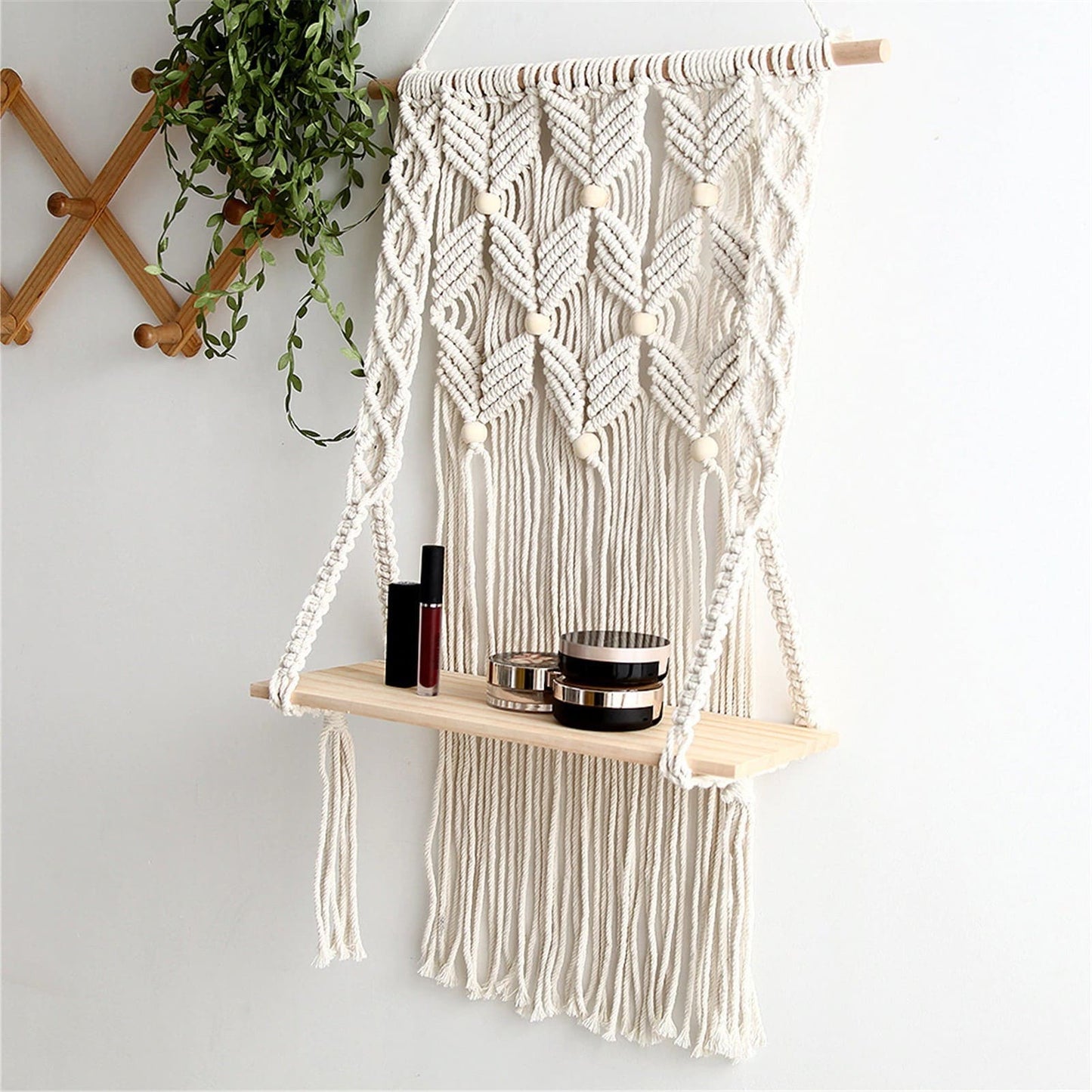 Étagère macramé Étagère en Macramé avec perles élégantes
