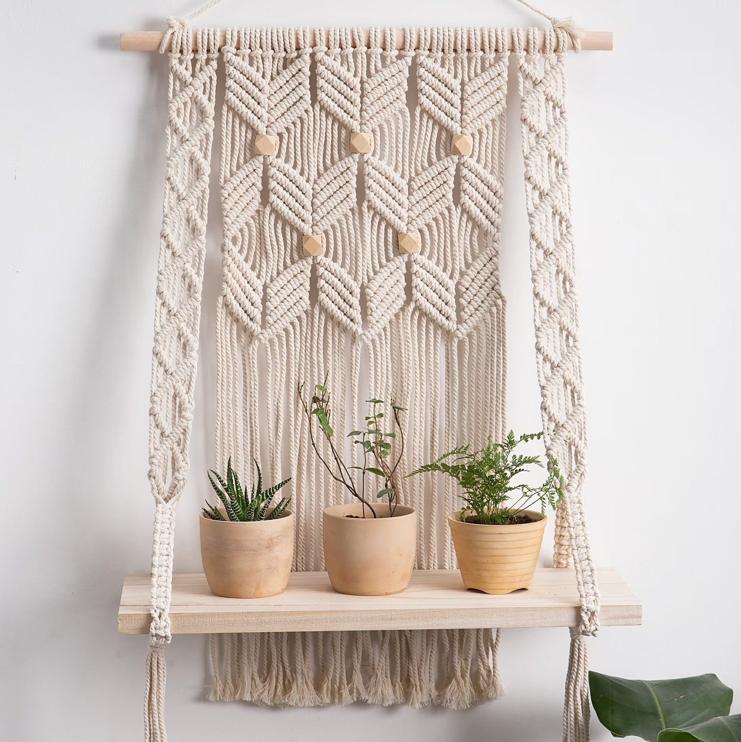 Étagère macramé Étagère en Macramé avec perles élégantes