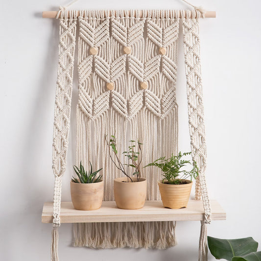 Étagère macramé Étagère en Macramé avec perles élégantes