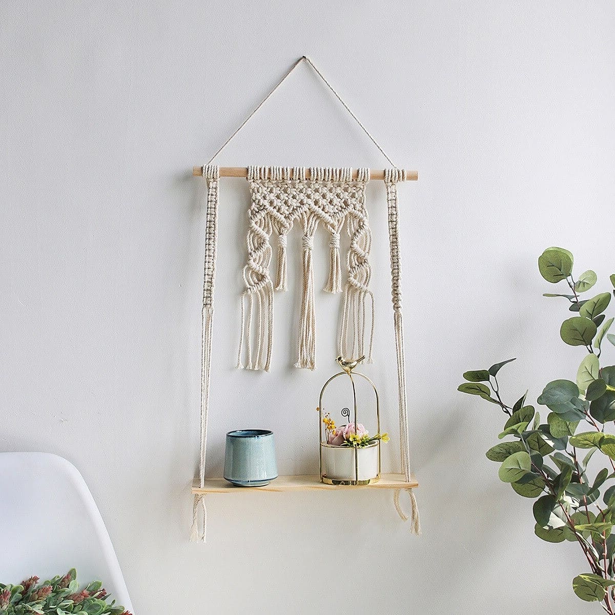Étagère macramé Étagère Murale Bohème en Macramé Chic