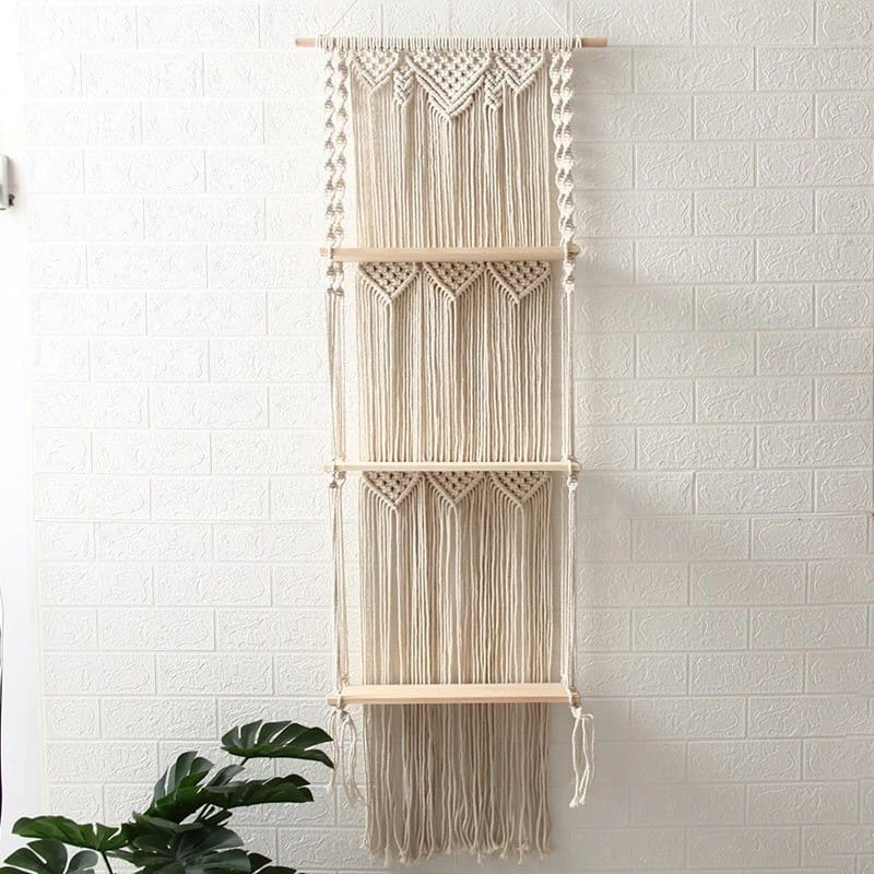 Étagère macramé Étagère Murale Triple en Macramé Chic
