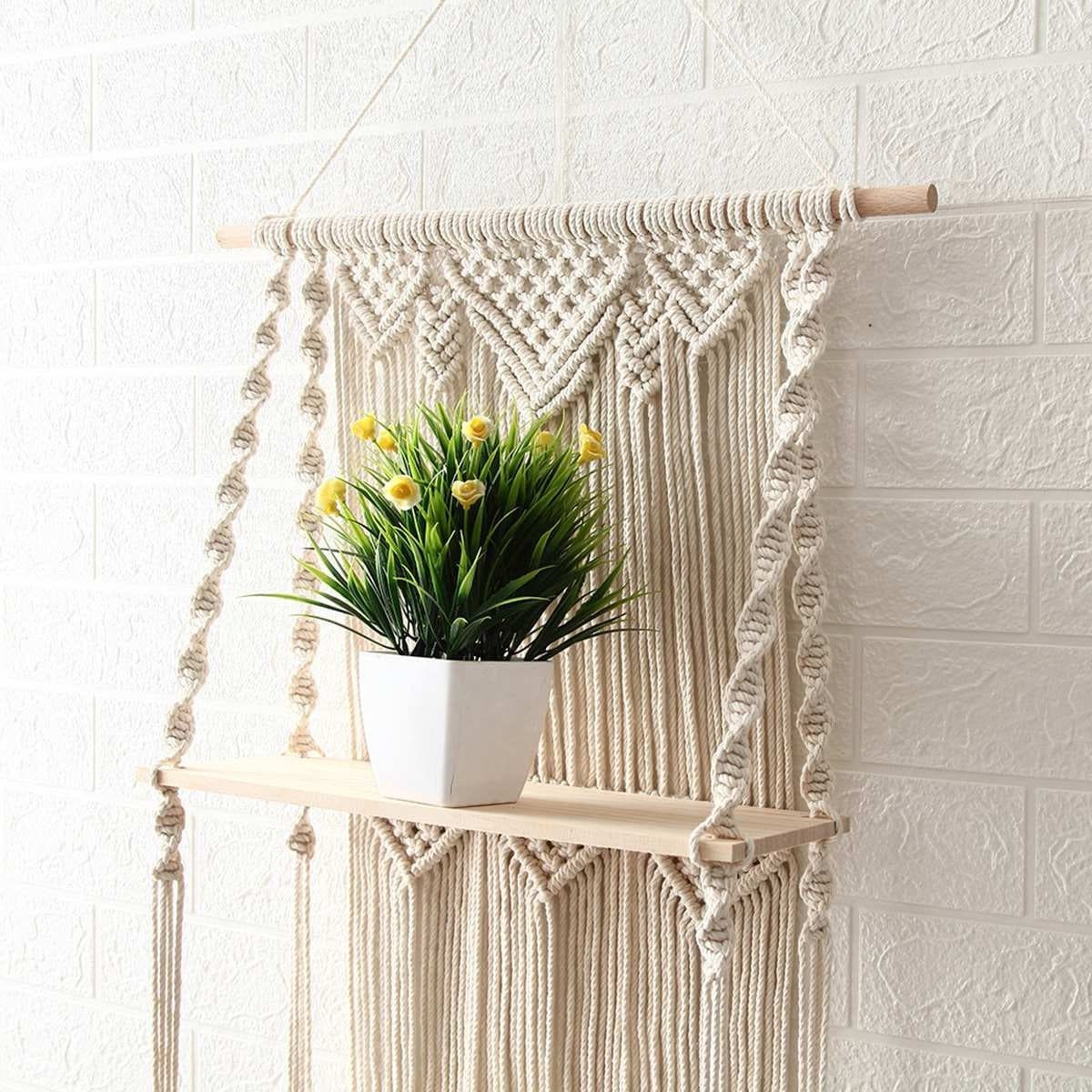 Étagère macramé Étagère Murale Triple en Macramé Chic