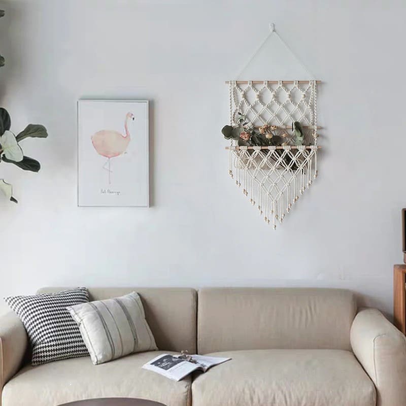 Étagère macramé Filet de Rangement Mural en Macramé Éclat Design