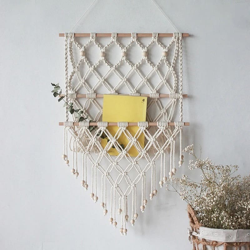 Étagère macramé Filet de Rangement Mural en Macramé Éclat Design