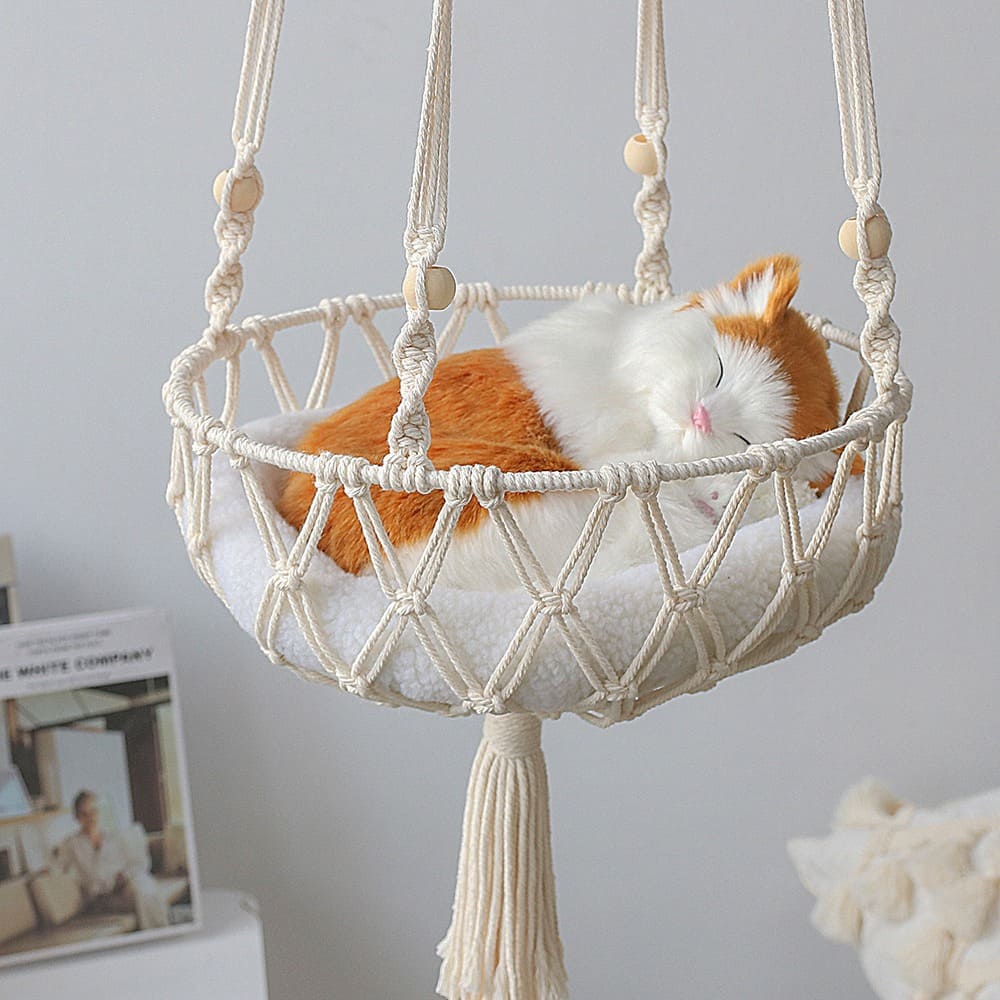 Hamac Macramé Hamac en Macramé pour chats : le confort stylé !