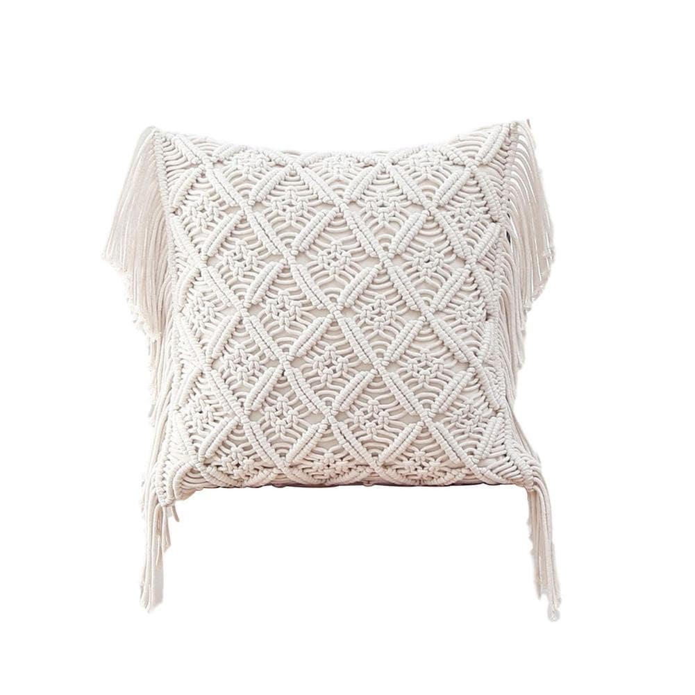 Housse de Coussin Coussin Bohème en Macramé Blanc Élégance