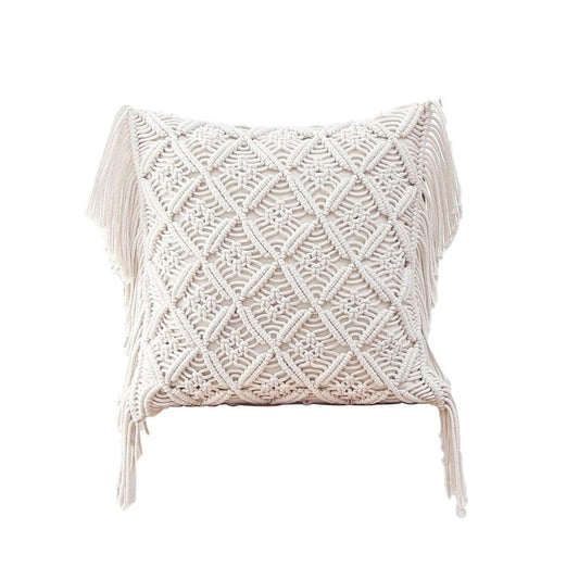 Housse de Coussin Coussin Bohème en Macramé Blanc Élégance