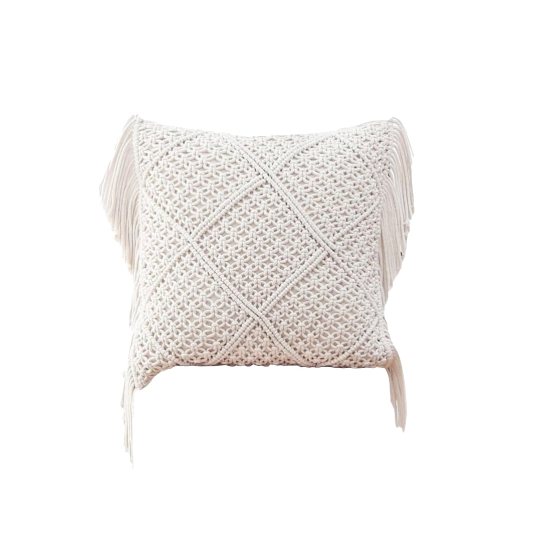Housse de Coussin Coussin Écru en Macramé Élégant