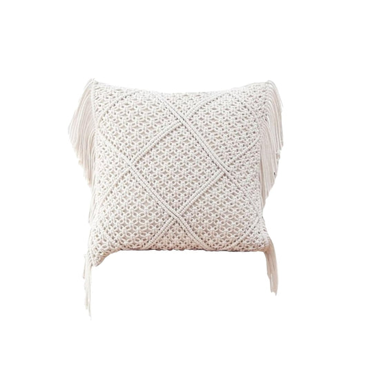 Housse de Coussin Coussin Écru en Macramé Élégant