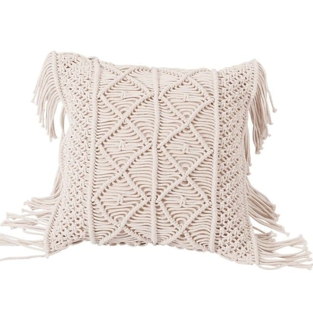 Housse de Coussin Coussin Macramé Ethnique Blanc - Élégance Artisanale