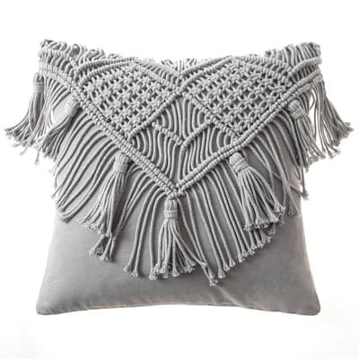 Housse de Coussin Coussin Macramé Gris Élégance