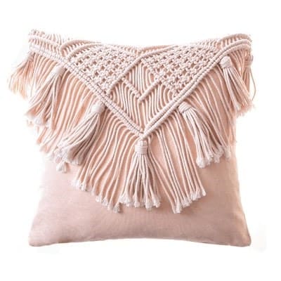 Housse de Coussin Coussin Macramé Rose Élégance