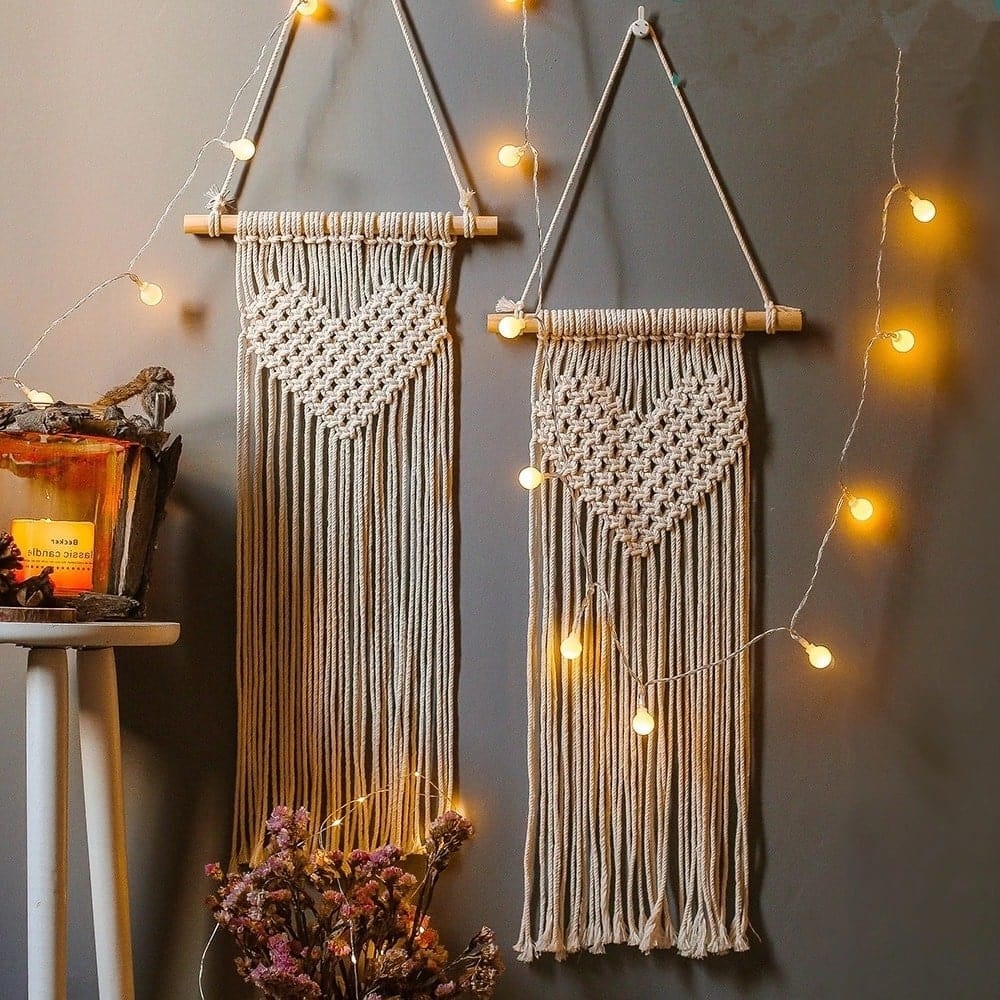 Macramé Mural Cœur en Macramé Élégant