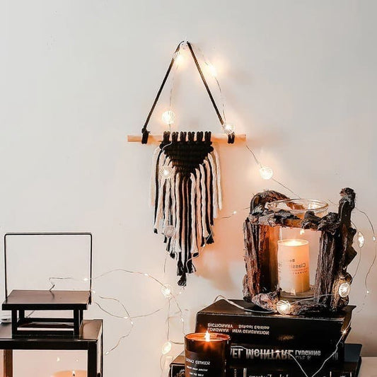 Macramé Mural Macramé Élégant Noir et Blanc