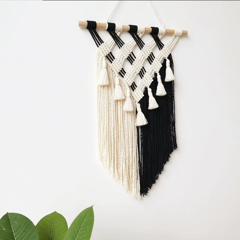 Macramé Mural Macramé mural chic en noir et blanc