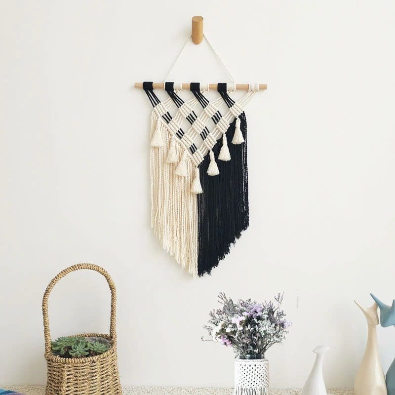 Macramé Mural Macramé mural chic en noir et blanc