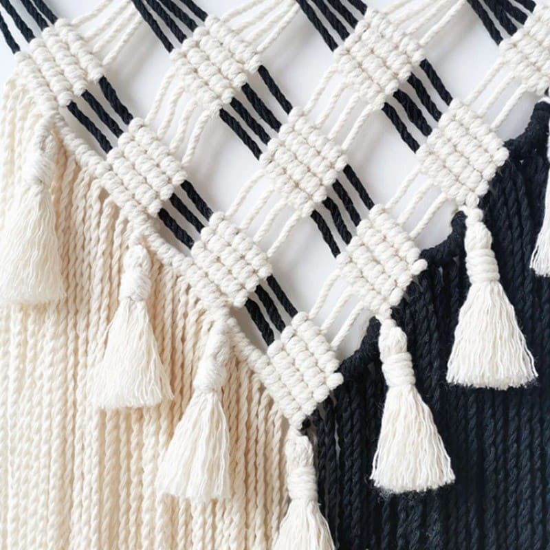 Macramé Mural Macramé mural chic en noir et blanc