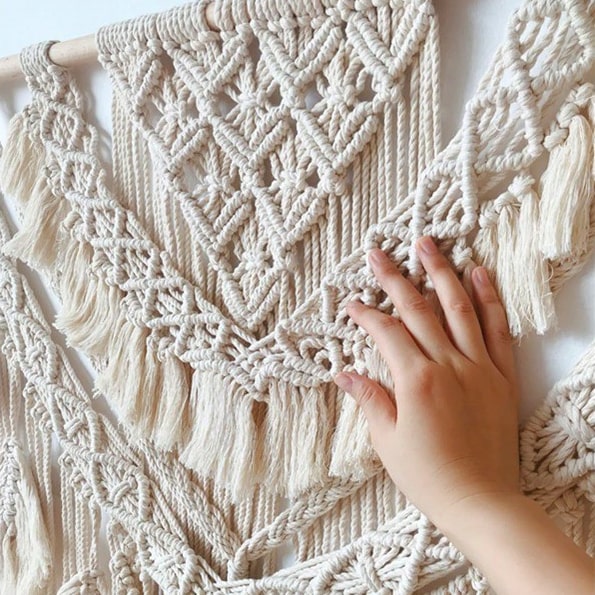 Macramé Mural Mur à Macramé : Feuille Éléganza