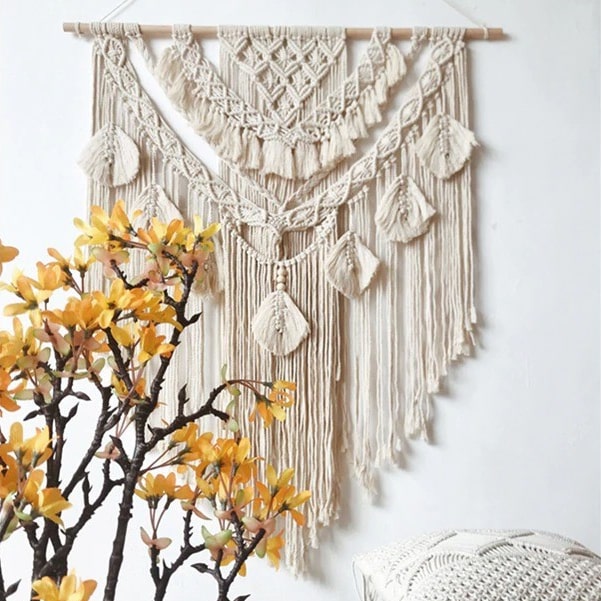 Macramé Mural Mur à Macramé : Feuille Éléganza