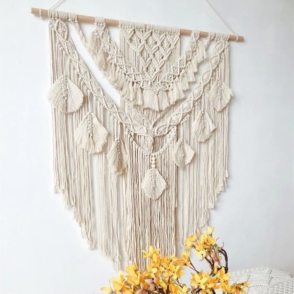 Macramé Mural Mur à Macramé : Feuille Éléganza