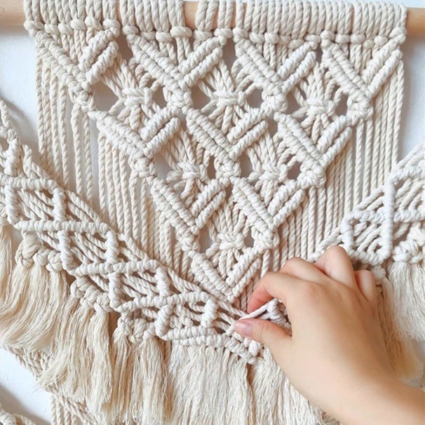 Macramé Mural Mur à Macramé : Feuille Éléganza