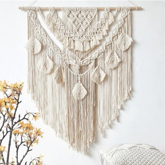 Macramé Mural Mur à Macramé : Feuille Éléganza