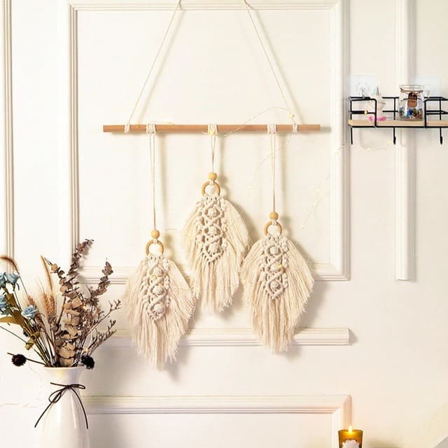 Macramé Mural Plume en Macramé Mural