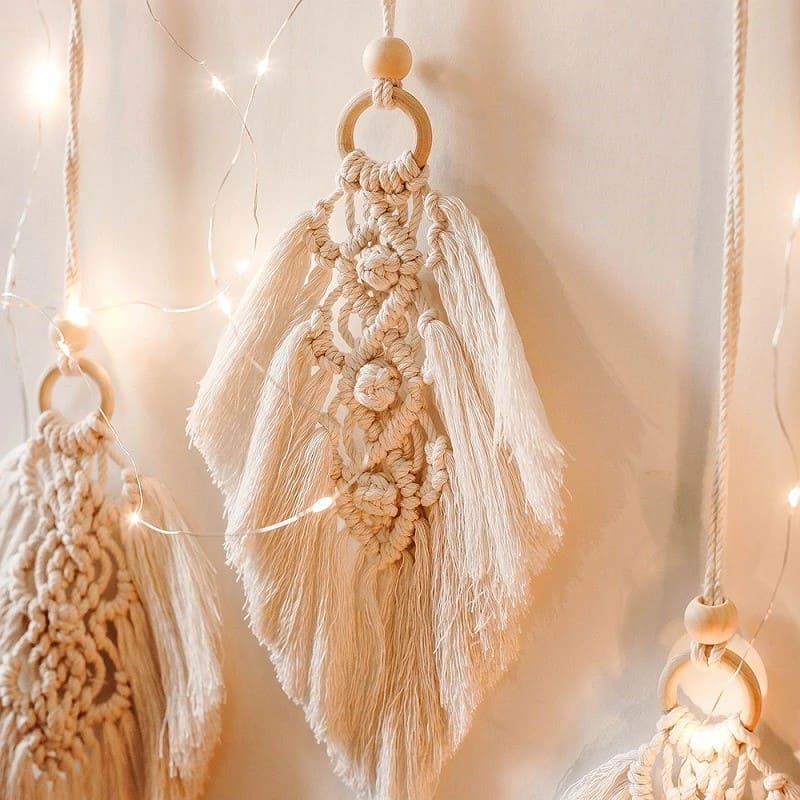 Macramé Mural Plume en Macramé Mural