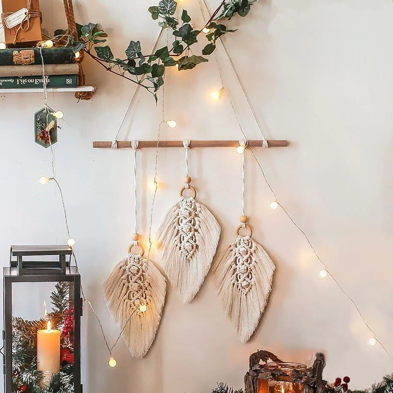 Macramé Mural Plume en Macramé Mural