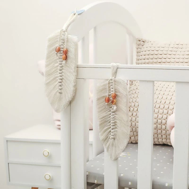 Macramé Mural Plume Macramé Élégante avec Perles Artisanales