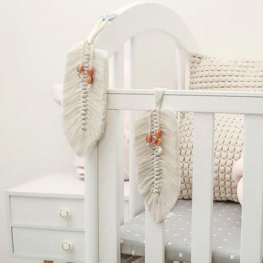 Macramé Mural Plume Macramé Élégante avec Perles Artisanales