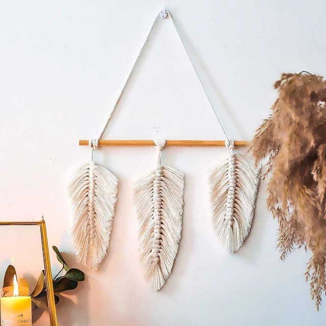 Macramé Mural Suspension Plume Macramé Éthérée